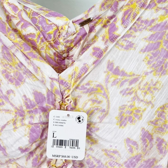 NWT Free People Say The Word Floral Ruched V-Neck Long Sleeve Top - Picture 5 of 7